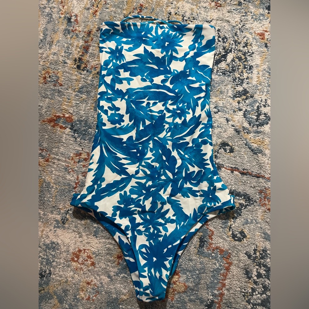Mikoh Sexy Strappy Small Butt One Piece in Blue and White Floral